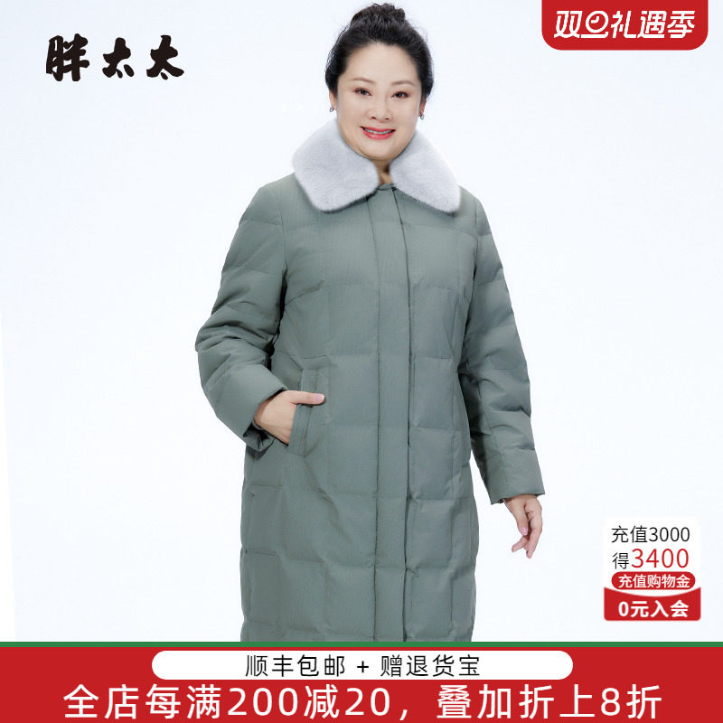 胖太太羽绒服貂毛宽松翻领