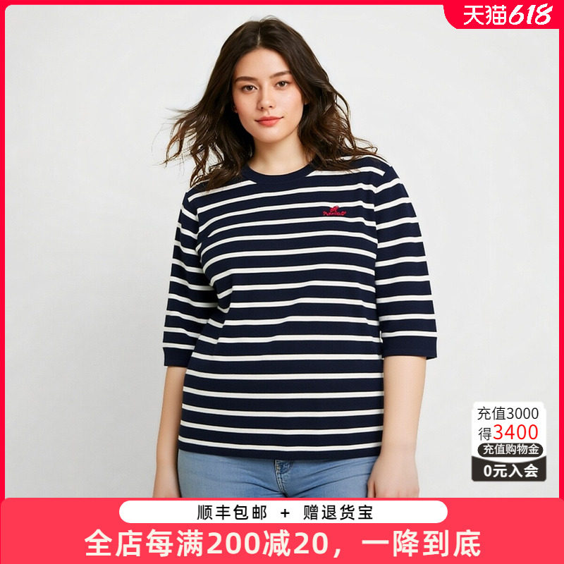 胖太太圆领七分袖针织衫圆领