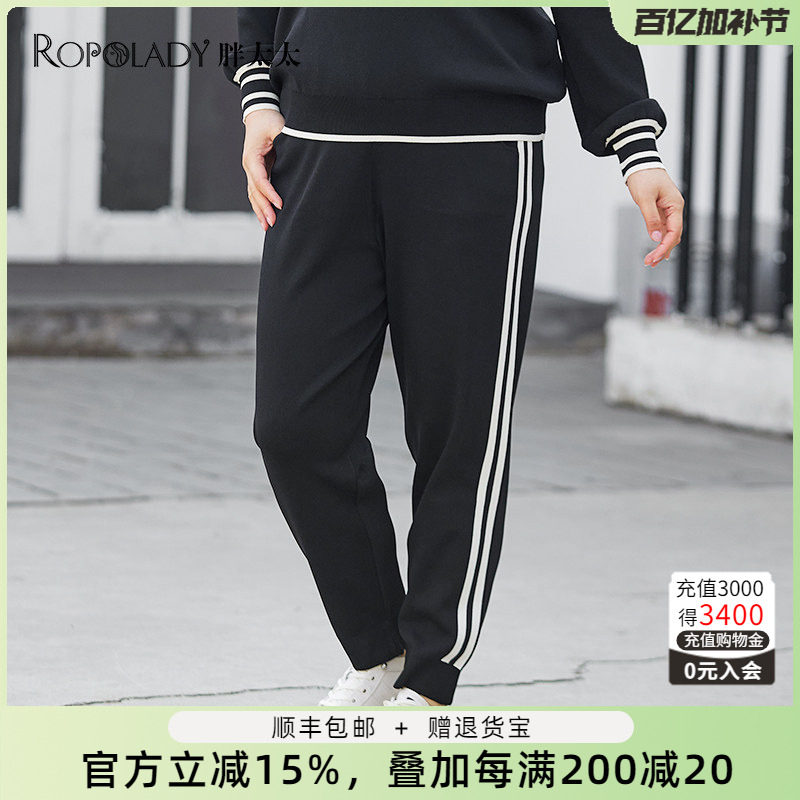 胖太太大码女装春装新款针织裤运动长裤妈妈款打底裤潮423108520