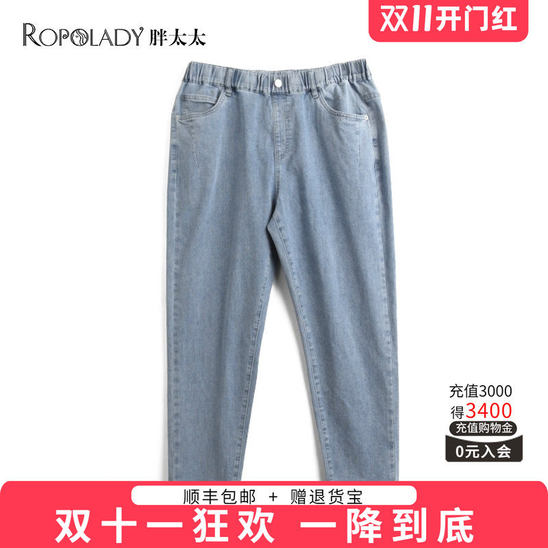 胖太太牛仔裤松紧腰弹力舒适