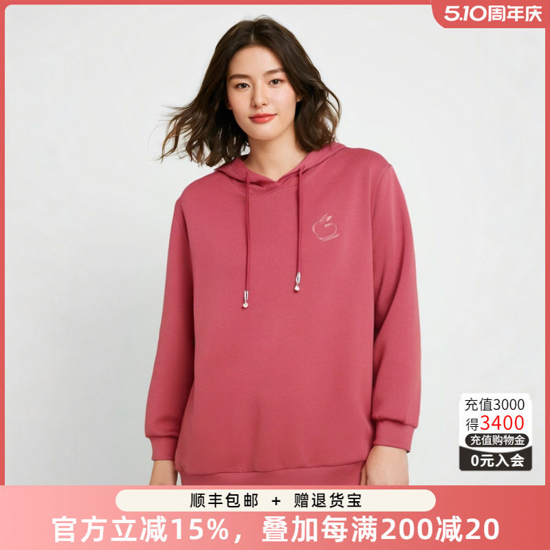 胖太太大码女装春装新款红色连帽字母卫衣时尚上衣宽松823101410