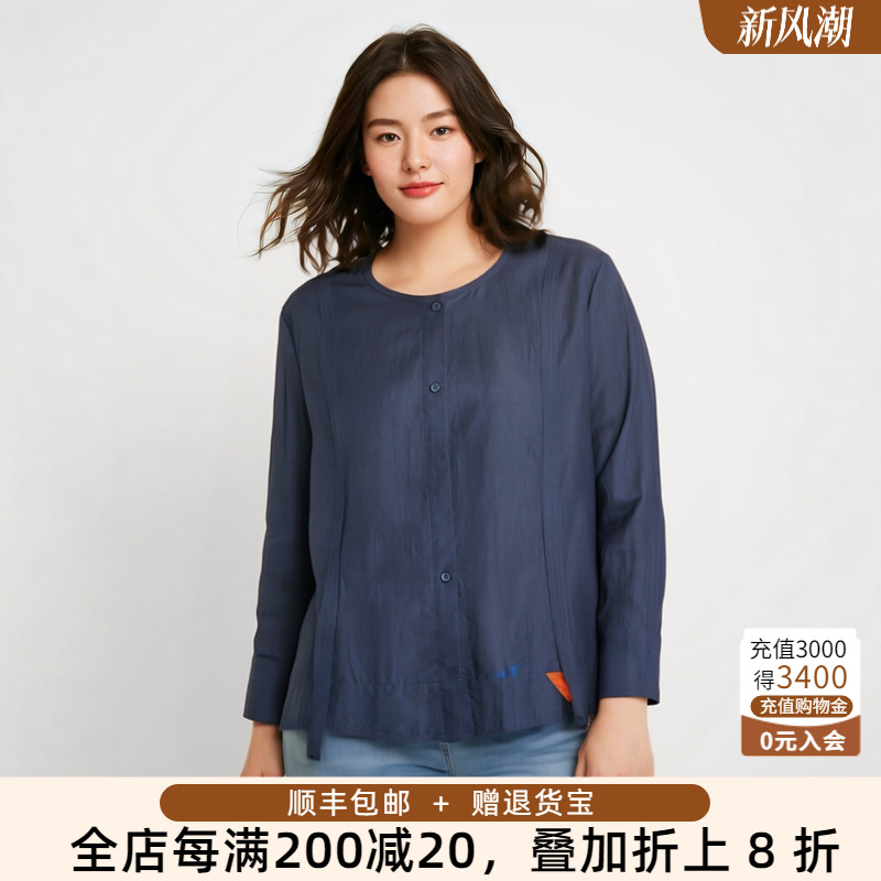 圆领衬衫胖太太短款宽松