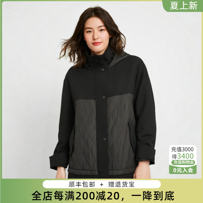 胖太太连帽拼接连帽宽松