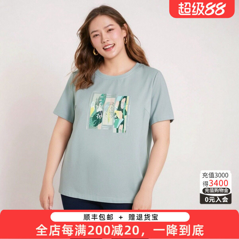 胖太太T恤抽象图案圆领