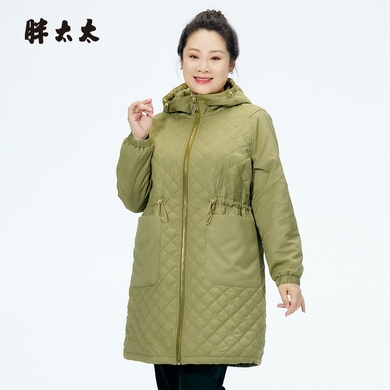 胖太太棉服连帽中长款宽松