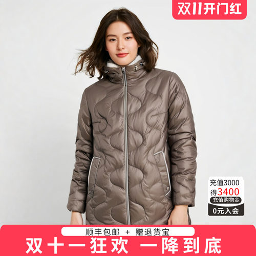 胖太太羽绒服连帽宽松下摆抽绳