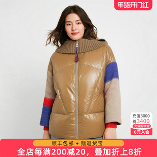 胖太太大码女装冬季新款针织袖拼接羽绒服短款连帽保暖921407110