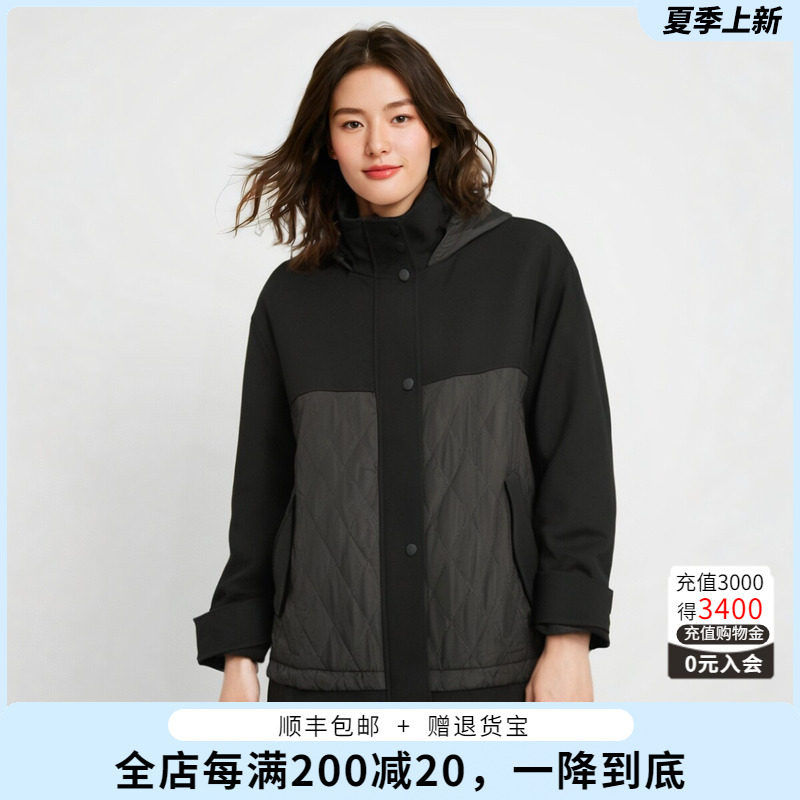 胖太太连帽拼接连帽宽松