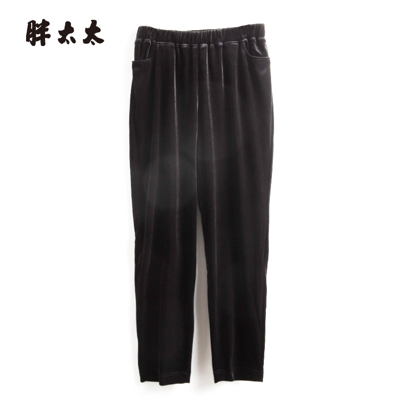 胖太太丝绒裤弹力松紧腰舒适