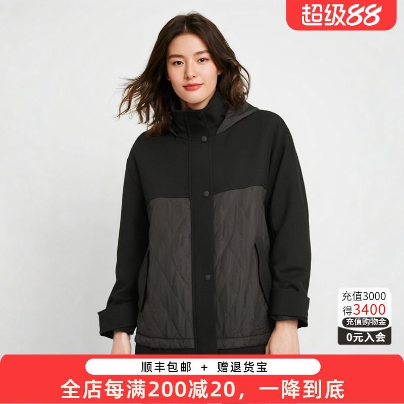 胖太太连帽拼接连帽宽松