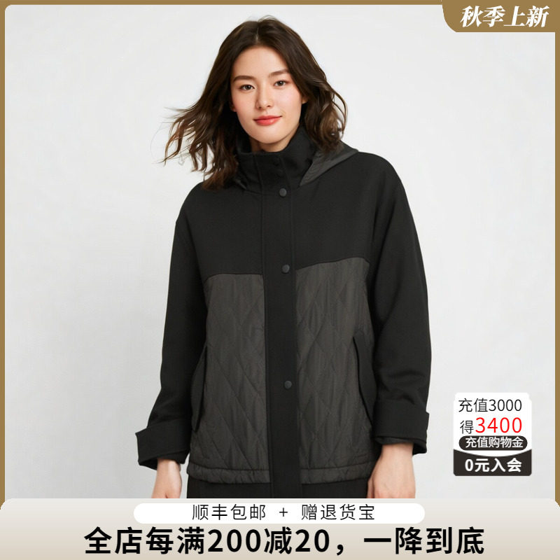 胖太太连帽拼接连帽宽松