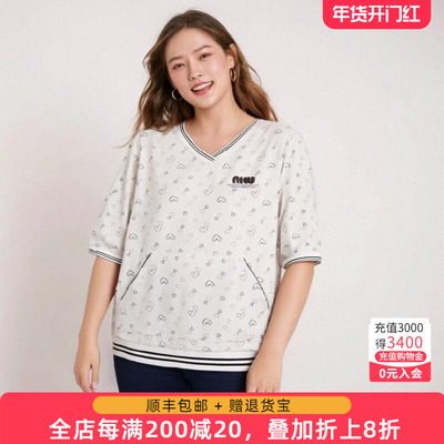 胖太太T恤卡通图案宽松舒适