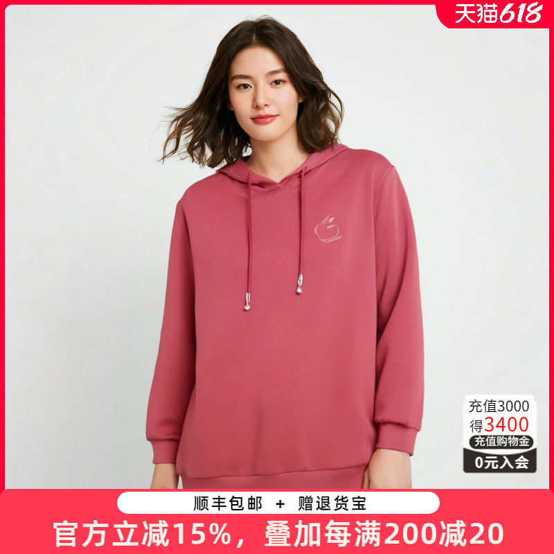 胖太太大码女装春装新款红色连帽字母卫衣时尚上衣宽松823101410