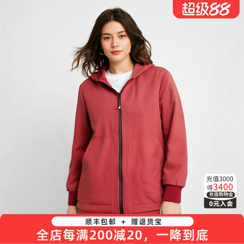 外套胖太太连帽宽松抽绳