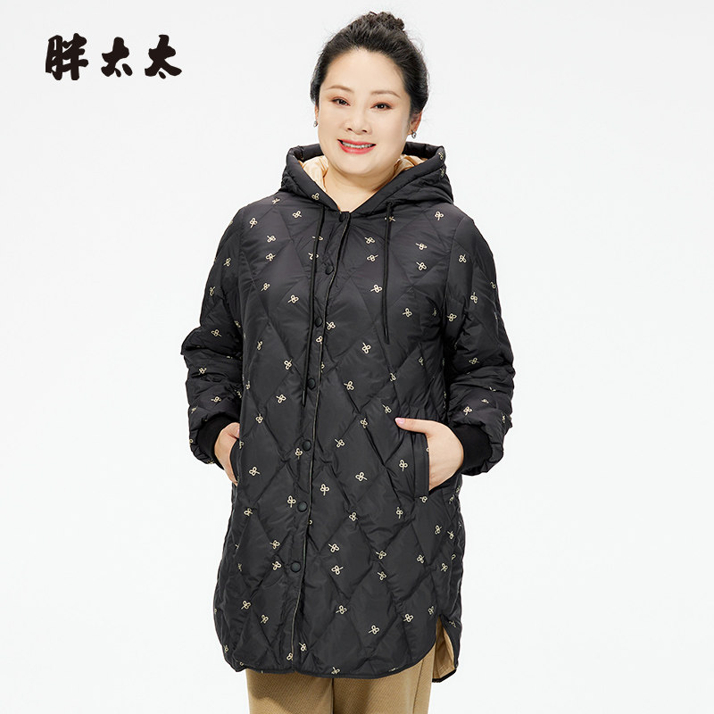 胖太太连帽碎花图案宽松舒适