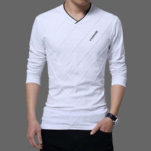 男装长袖T恤鸡心领加大码加肥白色T棉显瘦上衣宽松型体血中青年衫