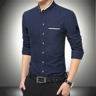 修身 衬衫 立领长袖 合体中国风白领衬衣商务上班寸衣 5XL中年男装