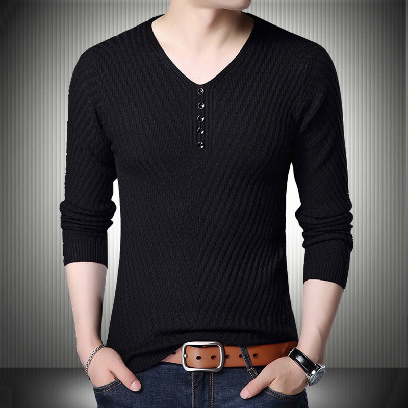春秋季男装v领针织衫单色肌肉男