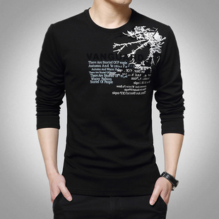 胖人中年男印花打底衫 大码 t恤上衣爸爸装 5XL春秋中国风宽松长袖