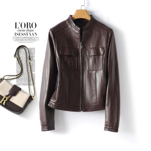 机车皮夹克女短款外套立领修身显瘦小个子海宁真皮春秋绵羊皮衣