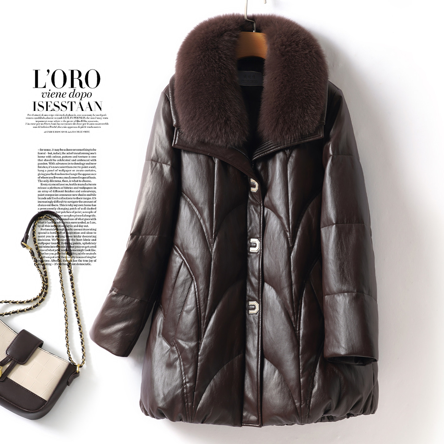 加厚皮衣女中长款狐狸毛领皮羽绒