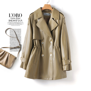 2025新款真皮衣外套女中长款双排扣英伦风衣秋冬海宁绵羊皮小个子