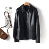 春秋皮夹克 绵羊皮2026新款 海宁皮衣外套女短款 翻领黑色休闲加大码