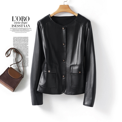 皮衣女短款黑色修身通勤小个子