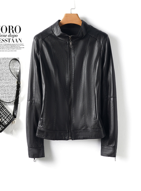 皮衣女短款立领黑色显瘦机车拉链款皮夹克2025秋冬海宁绵羊皮外套