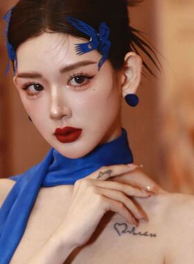 剪纸新娘头饰结婚蓝色喜庆新中式高级秀禾头发剪纸元素装饰发饰