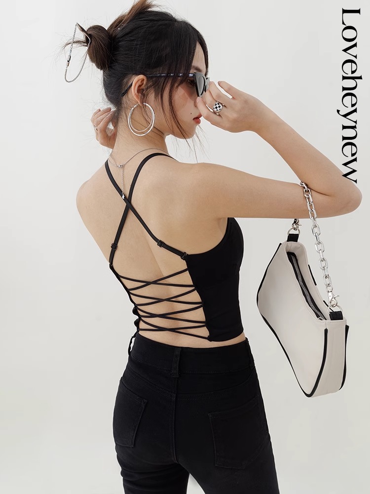 LOVEHEYNEW后背交叉吊带背心女内搭带胸垫春夏新款打底美背上衣