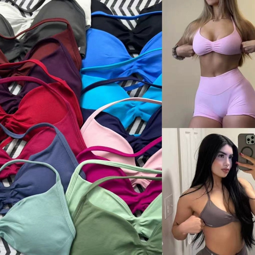 DF系列新品性感挂脖大露背V领细带运动健身撸铁瑜伽彩色美背内衣