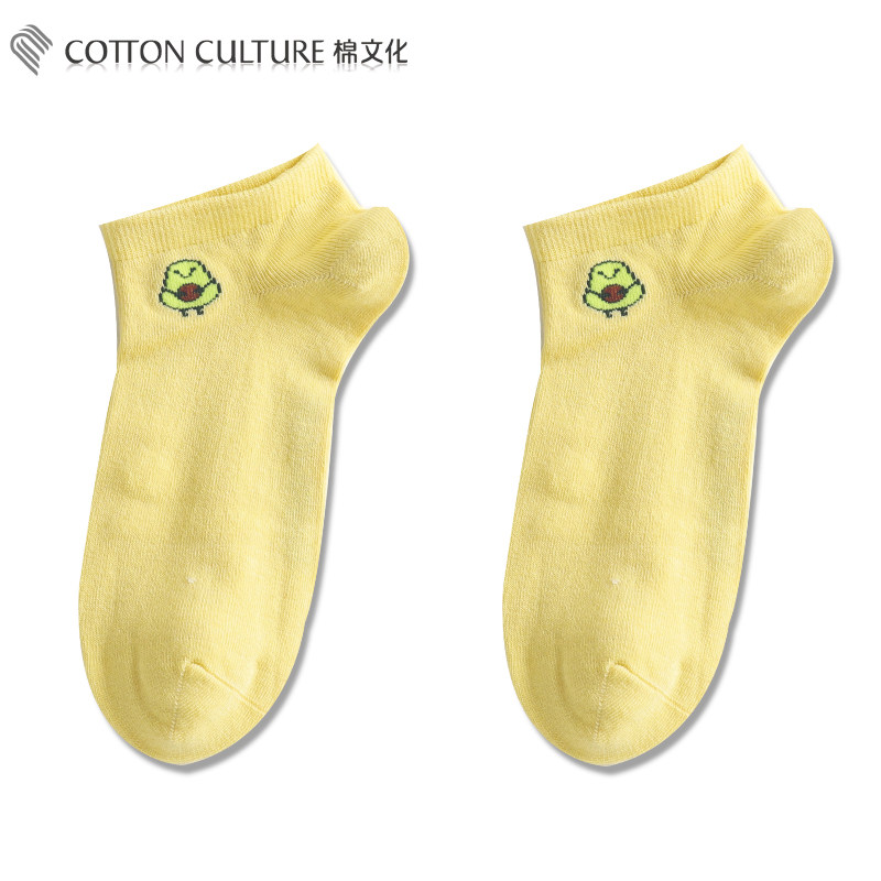 棉文化女士袜子女短筒袜卡通舒适桑蚕丝提花袜
