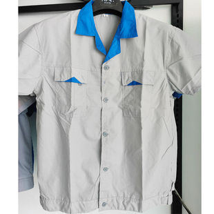 短袖 薄款 男士 蓝色灰色 夏季 劳保服棉混纺舒适透气吸汗可以印制半袖