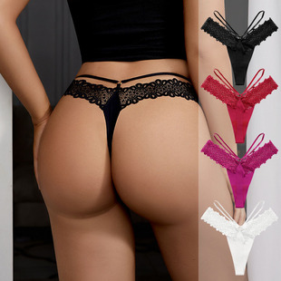 性感蕾丝透气女士t字裤不夹臀低腰弹力细带健身大码欧美个性内裤