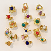 天然石不锈钢戒指组合混装 欧美新款 钛钢戒指复古法式 首饰百搭高级