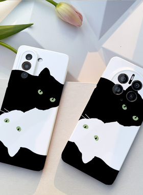 巷午 简约黑白猫咪适用苹果14华为mate50/nova10荣耀80/ioppofindx3小米13/11红米note12手机亮面硬壳vivox90