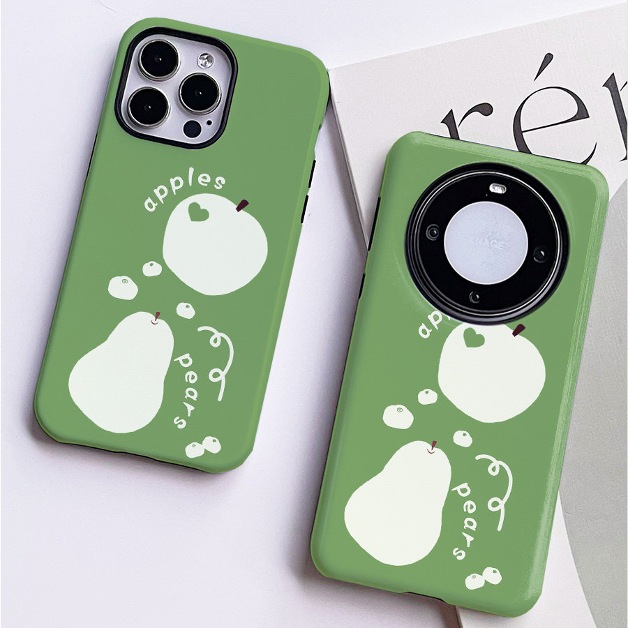 巷午 绿色涂鸦梨子苹果15红米note13华为mate60pura70荣耀magic6/vivos18二合一菲林手机壳oppofindx6三星s24