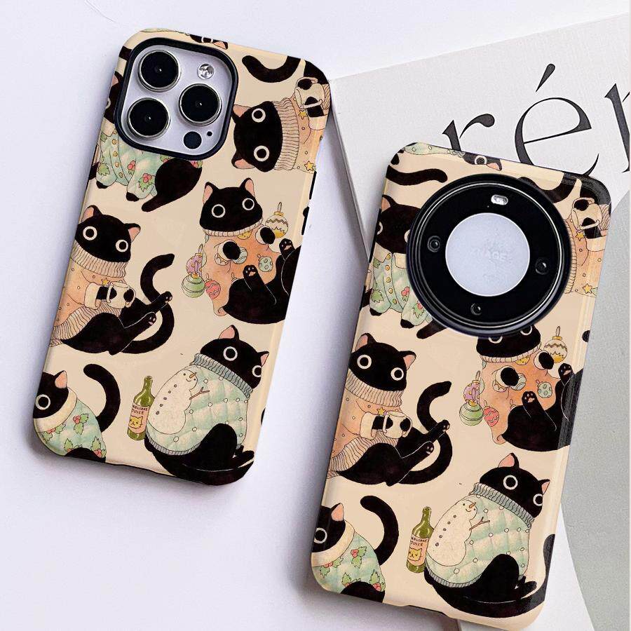巷午 可爱小黑猫华为pura70荣耀magic6vivox100手机壳opporeno12一加ace3小米14/12苹果15红米note13三星s24u