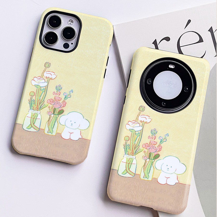 巷午 治愈黄色花朵小狗苹果15小米14u三星s24红米k70e华为mate60nova12荣耀100/vivos18菲林手机壳opporeno11