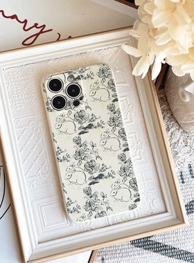 巷午 复古手绘线条兔子适用苹果14/13pri华为p50mate40pro荣耀x40小米13vivs15/x90/opporeno9红米k50手机壳