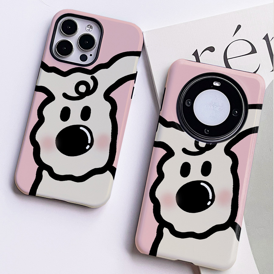 巷午 粉色卷毛小狗适用于苹果15小米14一加ace3红米note13华为mate60荣耀magic6/vivox100菲林手机壳oppoa2p