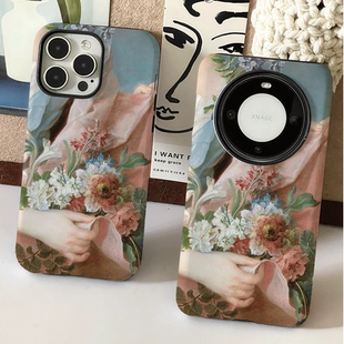 巷午 vivox100s二合一磨砂手机壳oppofindx7三星s24u 油画风花朵苹果15小米civi4pro华为mate60p70荣耀magic6