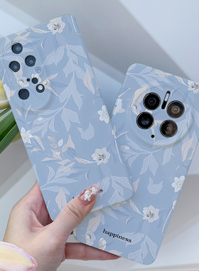 巷午 温柔蓝色花朵适用苹果14华为mate50/nova10荣耀v30oppofindx5小米13/12红米note9手机亮面硬壳vivox9080
