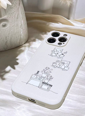 巷午 白色简约花瓶插画文艺适用于苹果14/13promax/11iphone8p/12/xsmax/XR/x全包个性防摔软壳手机壳