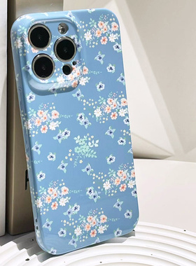 巷午蓝色温柔碎花狗狗适用于苹果14华为mate50/p60nova11畅享60oppofindx6小米13红米k40手机亮面硬壳vivos16