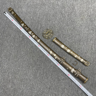 日式刀剑铜鞘柄铜太刀装具配件铜太刀鞘柄刻图日本长款刀剑牧童图