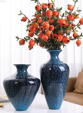 蓝炸纹花瓶摆件家居装饰大肚花瓶客厅落地琉璃花瓶摆件乔迁礼物