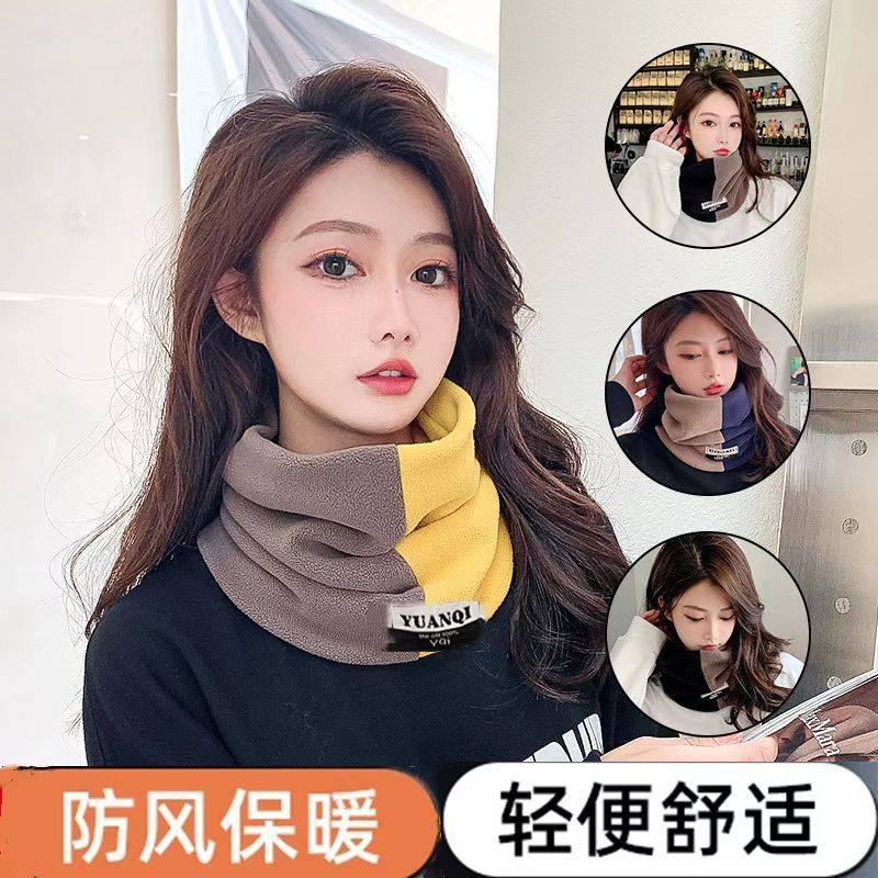 冬季双层加厚保暖奥利绒脖套户外骑行时尚男女拼色套头防寒围脖