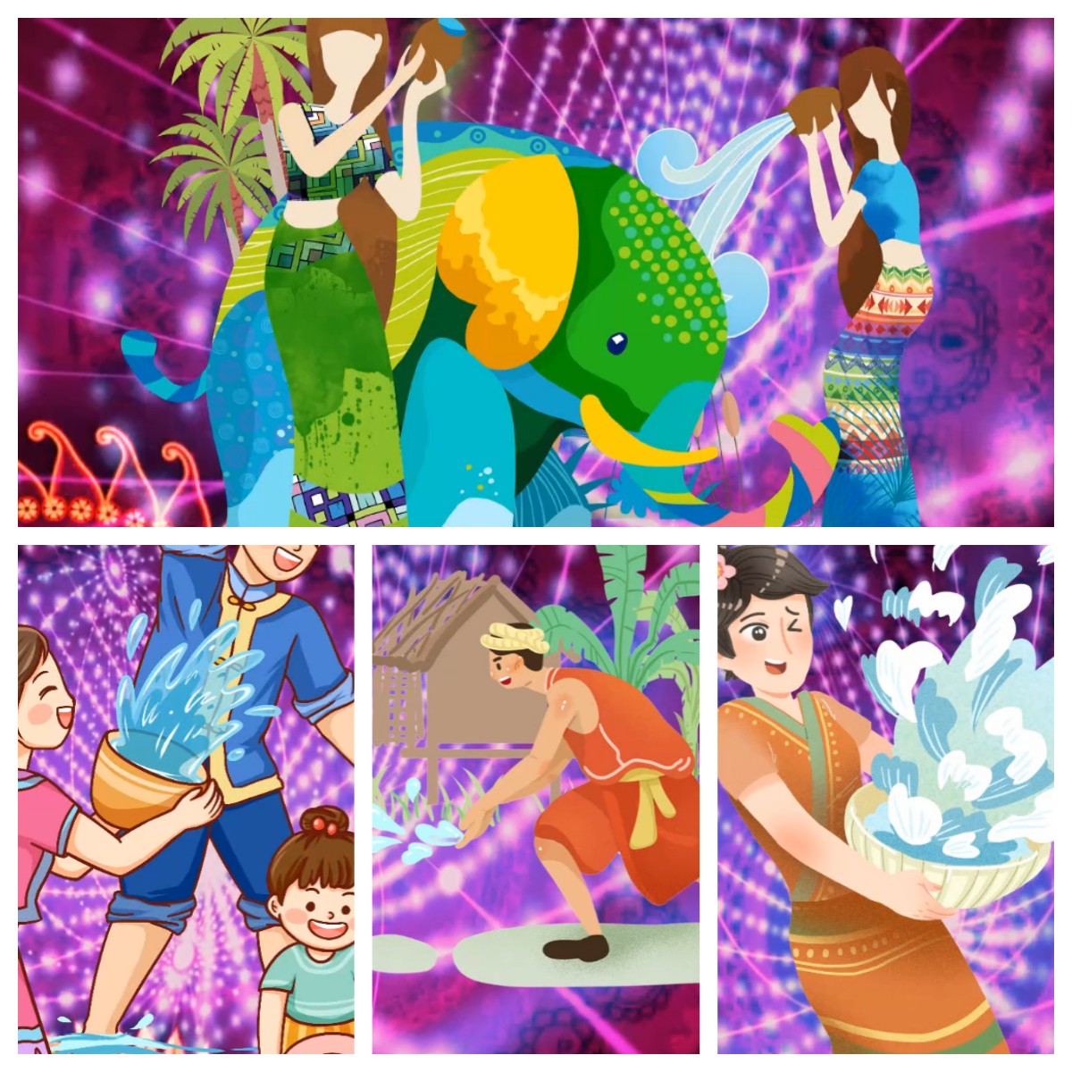 mu038 傣族舞民族风广场舞泼水节舞蹈led背景视频素材